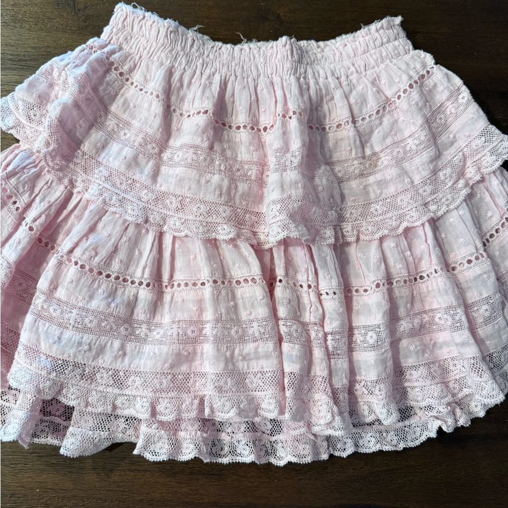 LoveShackFancy Light Pink Lace Mini Skirt